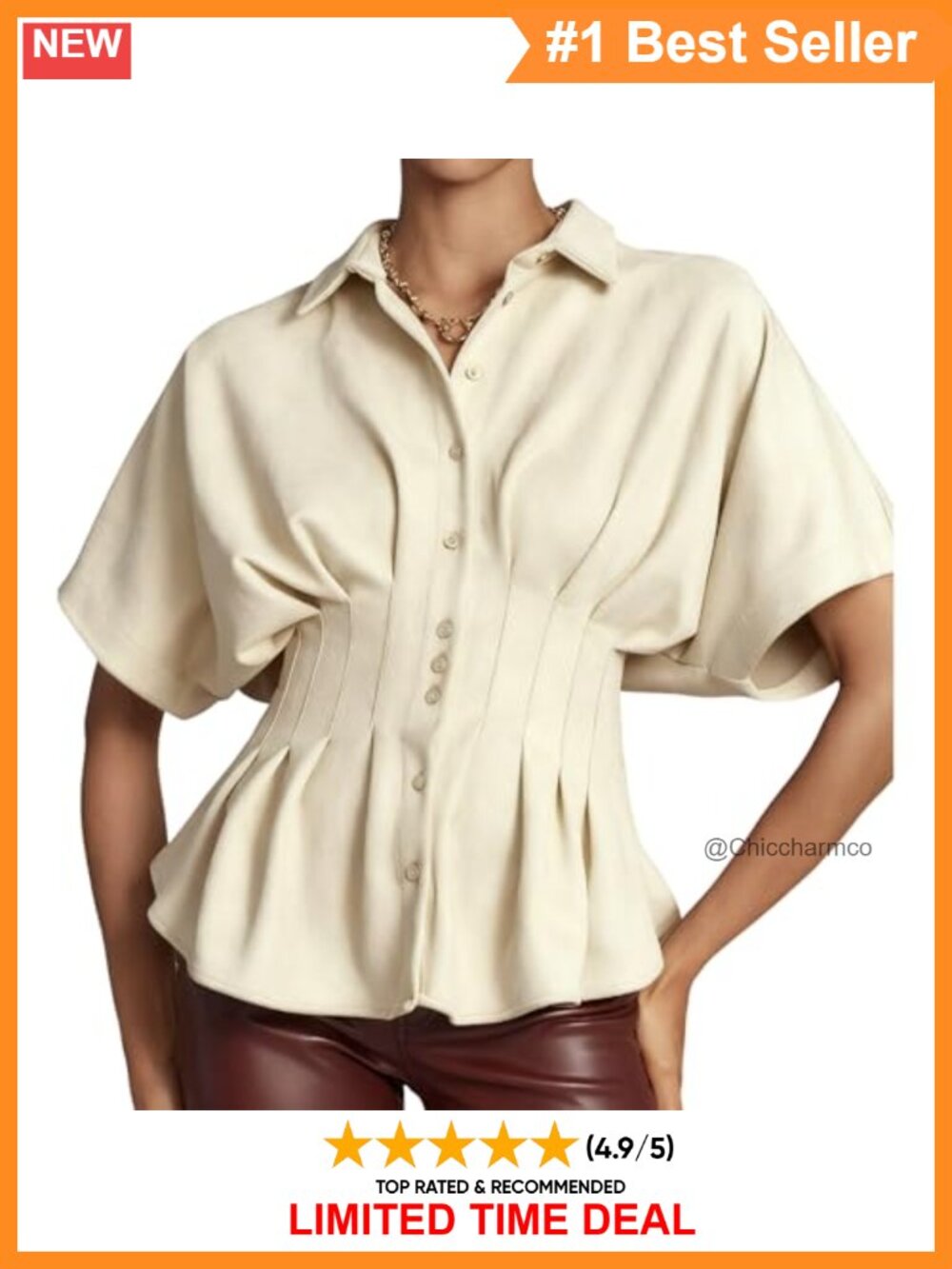 Faux Suede Peplum Top Button Down Short Sleeve Flared Blouse